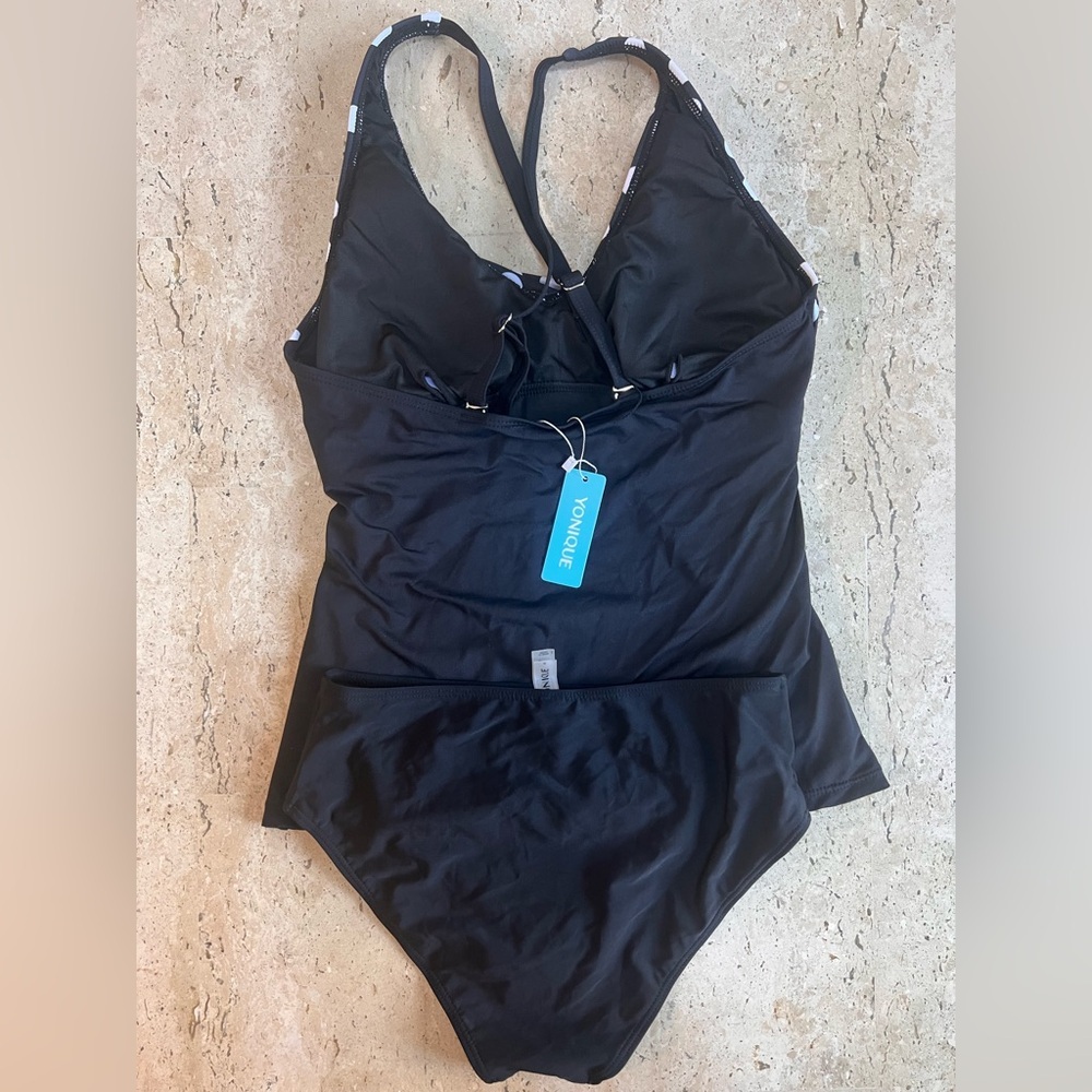Yonique Tankini Women’s Tummy Control Black and White Polka Dot Size Small - Picture 5 of 7